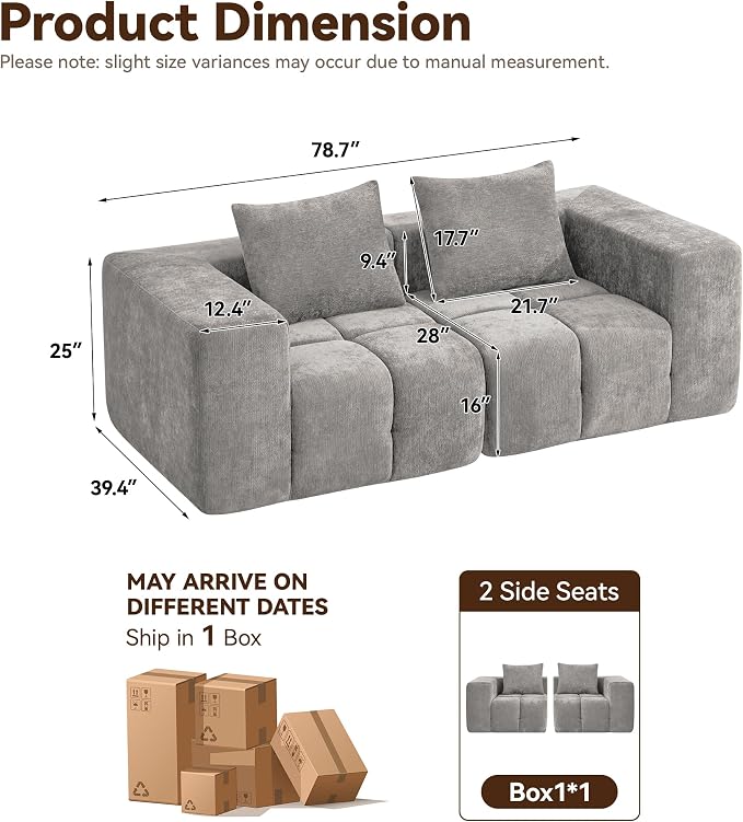 78.7" Loveseat Boneless Couch, Upholstered Cloud Love Seat - Image 2
