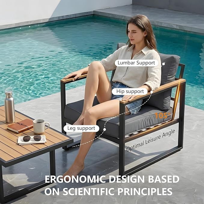 Modern Patio Furniture Set, 4 Pieces Outdoor Conversation Set - Image 4