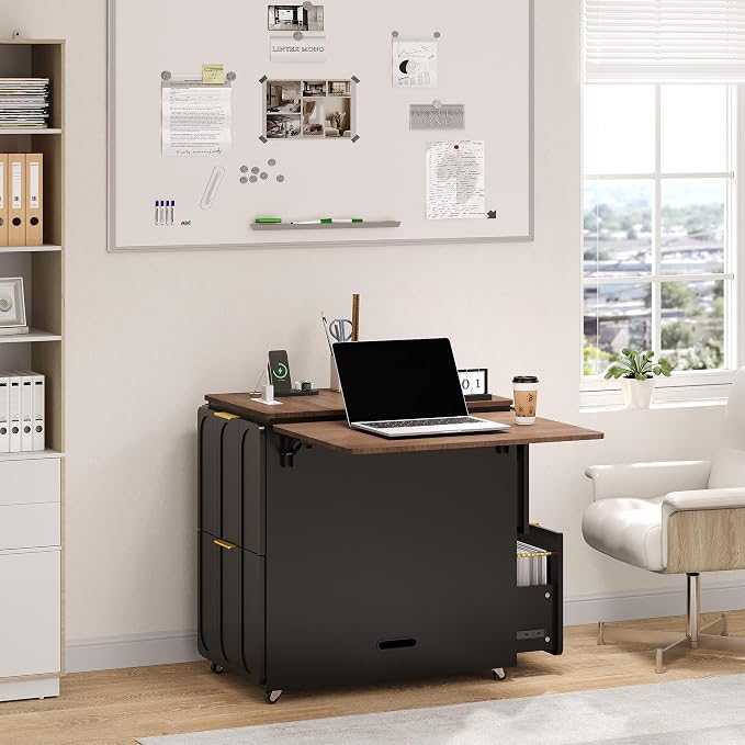 ModernMate 3-in-1 Folding Desk & File Cabinet, Fluted Multi-Storage Workspace - Image 2
