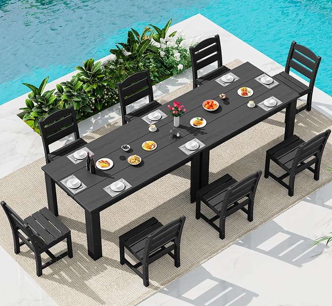 SERWALL Outdoor Dining Set for 8 – HDPE Patio Set by SERWALL