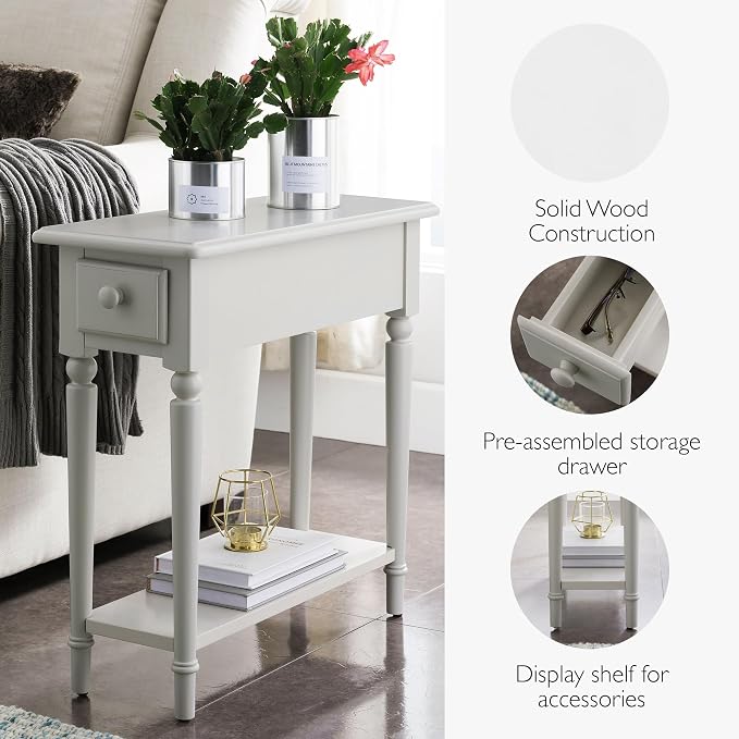 Leick Home Coastal End Table, Solid Wood, 1 Drawer, Bottom Display Shelf - Image 5