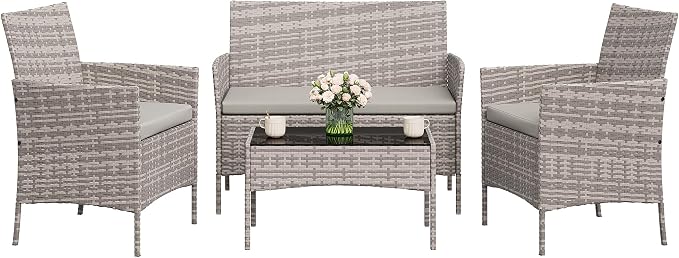 4-Piece Outdoor Furniture Set, PE Rattan Wicker Chairs - Image 8