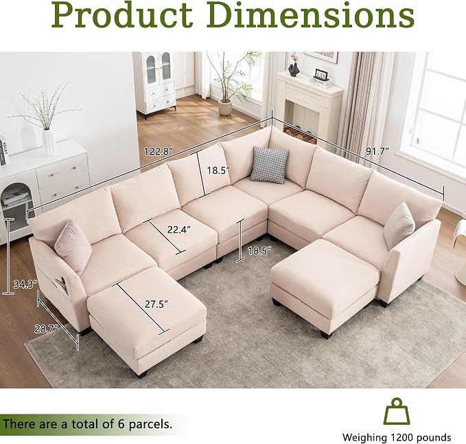 122.8" Large Sectional Couches for Living Room, 6 Seater L Shaped Modular - Image 2