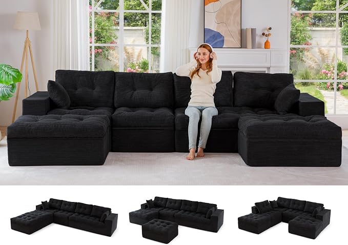 MAXYOYO 132" U Shaped Modular Sectional Sofa by MAXYOYO