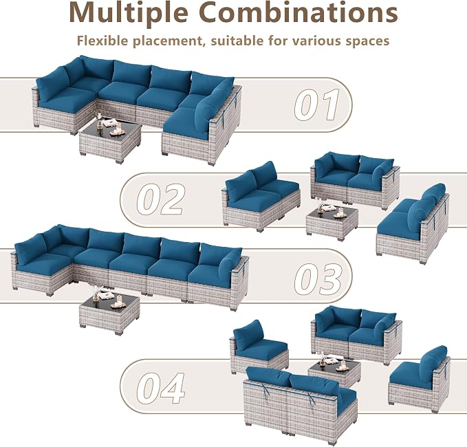 LOUVIXA 7 Piece Outdoor Patio Furniture Set, Outdoor Sectional Sofa, Wicker - Image 4