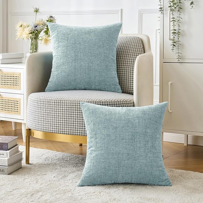 MIULEE Pack of 2 Light Blue Throw Pillow Covers 16x16 Inch Soft Chenille Pillow - Image 5