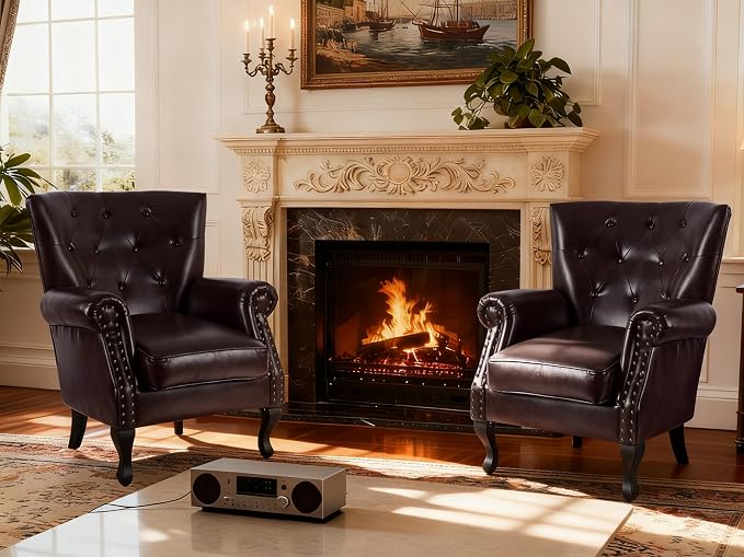Modern Accent Chair Set of 2, Mid-Century PU Leather Armchair - Image 3