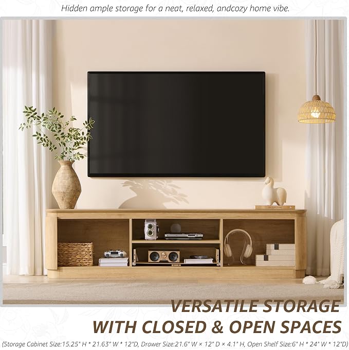 70" Fluted TV Stand for TVs Up to 80", Mid Century Modern Entertainment Center - Image 5