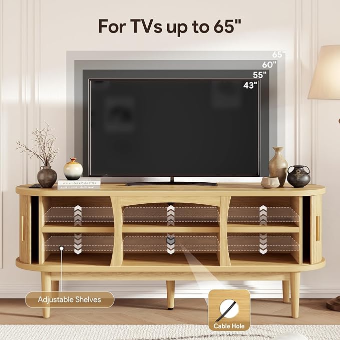 Decofy Mid Century TV Stand for TVs up to 65 Inches, Entertainment Center - Image 3