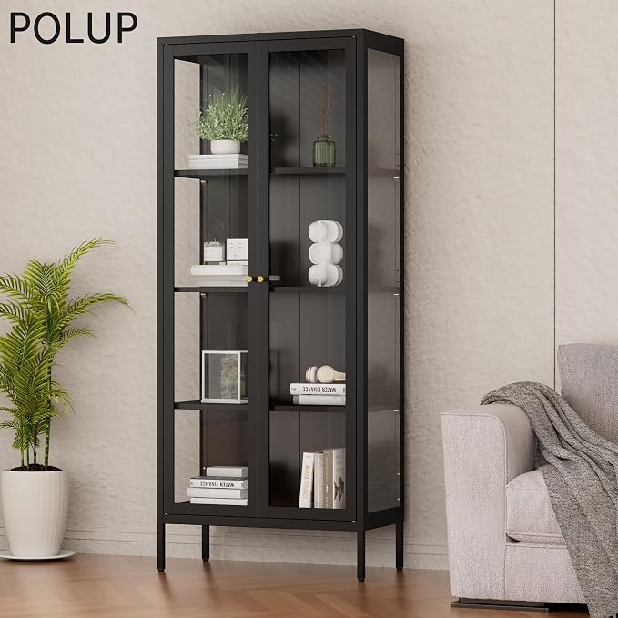 Polup Display Cabinet with 3 Side Tempered Glass, Metal Storage Cabinet & - Image 2