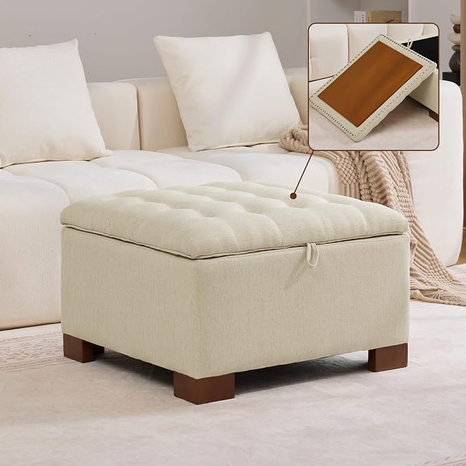 WUTUTUEE 30" Fabric Square Storage Ottoman by WUTUTUEE