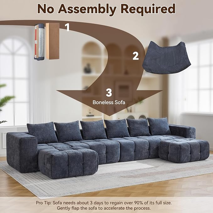 160" Boneless Couch, Oversized Cloud L Shaped Couch, Modular Sectional Sofa - Image 6