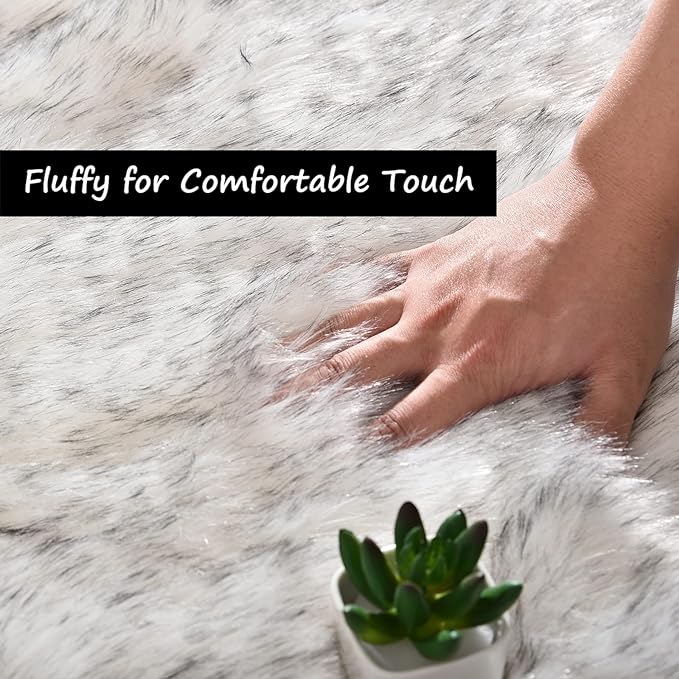 Goolela Fluffy Faux Sheepskin Fur Rug 4x6 White - Image 5