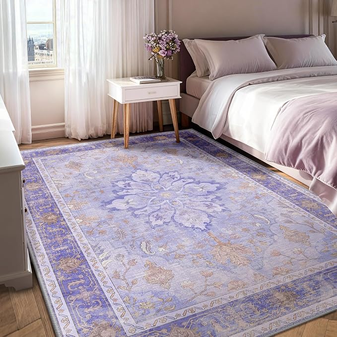 RELEANY Area Rugs 6'x8' Washable Non-Slip, Floral Vintage Distress Print - Image 2