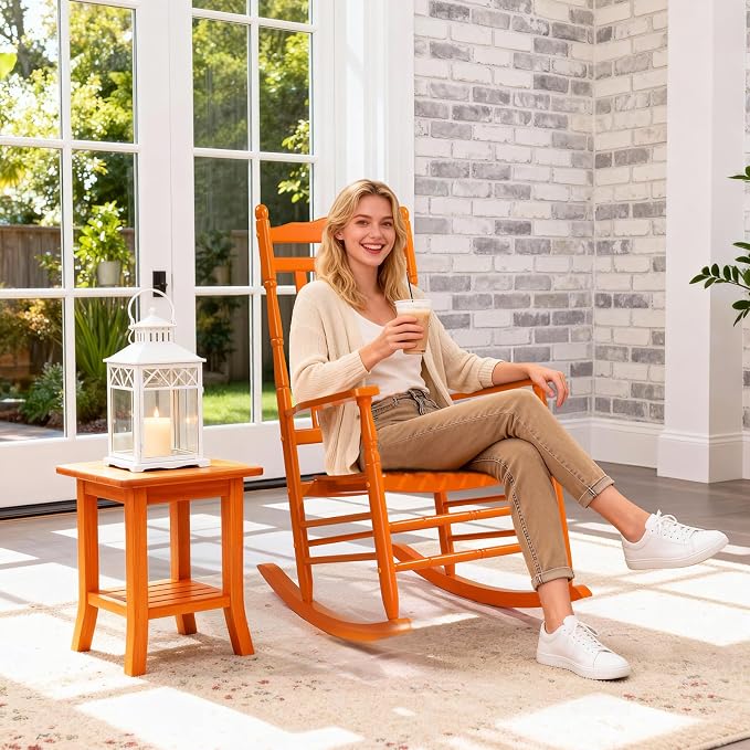 VINGLI Wooden Rocking Chair Outdoor, Patio Rockers - Image 7