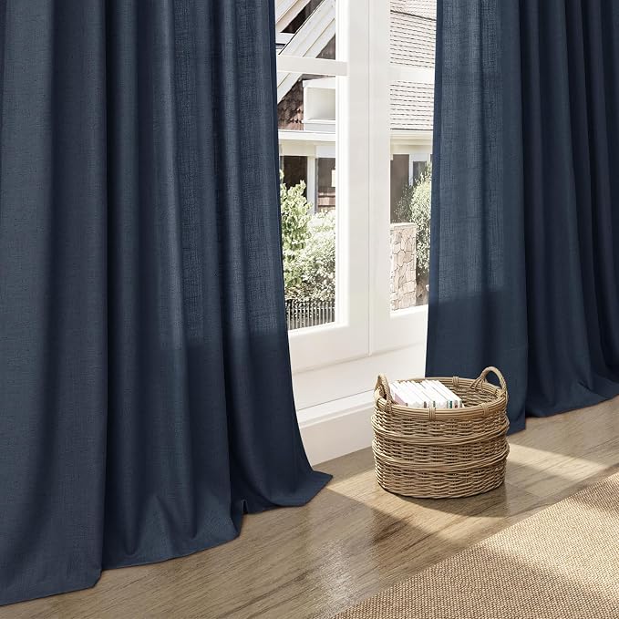Vintage Blue Linen Curtains 72 Inch Length - Image 6
