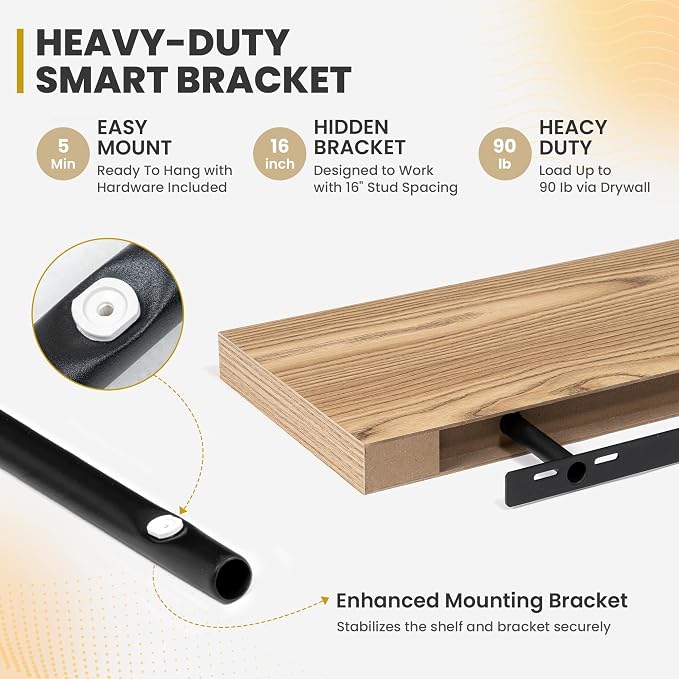 Acovy 55 Inch Floating Shelves, 9.3" Deep Floating Shelf Wall Mounted, Rustic - Image 6
