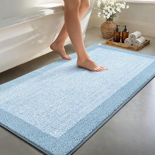 48x24 Long Bathroom Rugs Washable Non Slip, Light Blue Bath Mat by Unknown