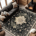 RELEANY Area Rugs 6'x8' Washable Non-Slip, Floral Vintage Distress Print by RELEANY