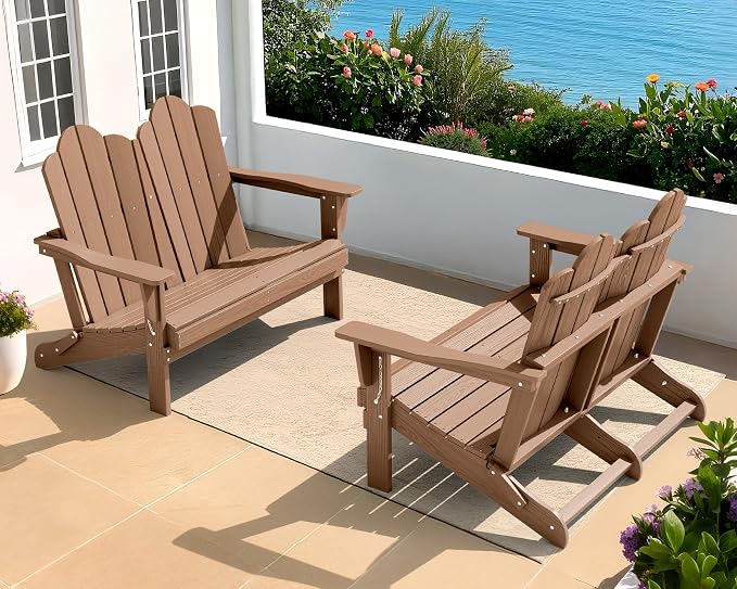 SERWALL Folding Adirondack Bench, HDPE All-Weather Adirondack Loveseat Set of 2 by SERWALL