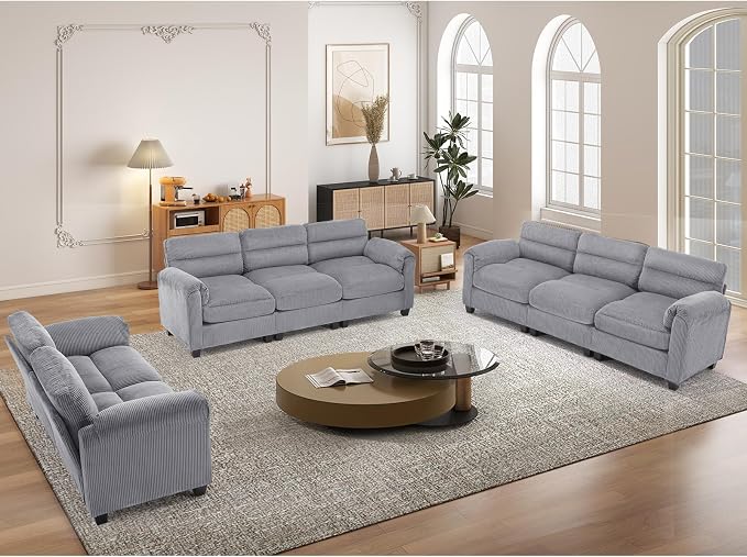 HAOMARKETS Corduroy Sofa Set, Upholstered Loveseat and 3-Seater Couch Set of 2 - Image 6
