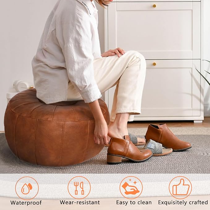 Thgonwid Unstuffed Moroccan Storage Pouf Foot Stool Ottoman Seat Handmade Faux - Image 7