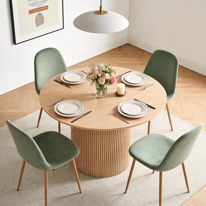 Dining Table Set for 4, Mid Century Modern 47 Inch Wooden Round Dining Table Set - Image 6