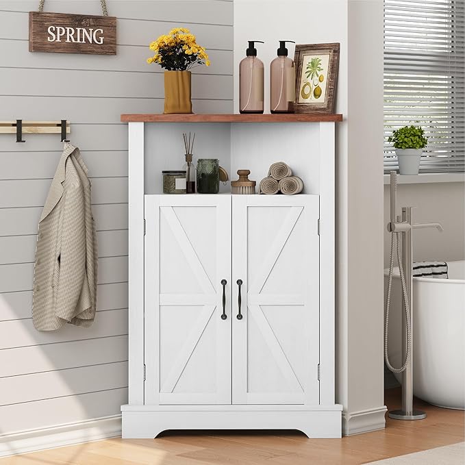 Smuxee Bathroom Corner Storage Cabinet, Farmhouse Floor Corner Cabinet by Smuxee