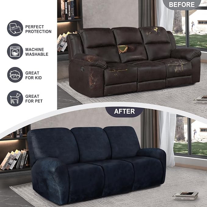 ANARACHON Leather Look Recliner Couch Cover, 8-Pieces Stretch Recliner Sofa - Image 6