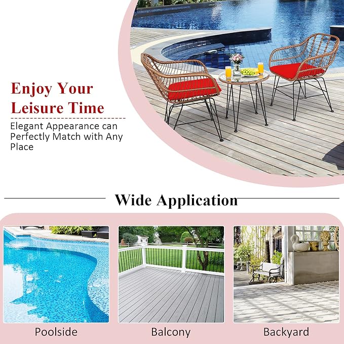 Tangkula 3 Pieces Patio Conversation Bistro Set, Outdoor Wicker Furniture - Image 8