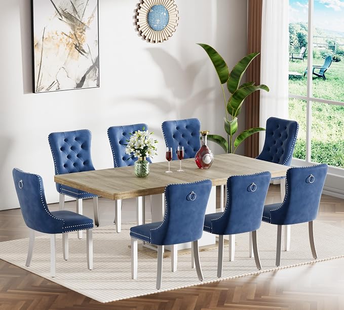 Henf 63"-79" Dining Table Set for 8, 9 Pieces Extendable Dining Table and 8 by Henf