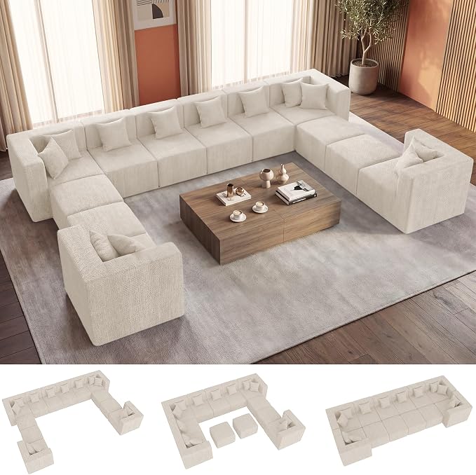 MONVANE Modular Sectional Sofa, Oversized 12 Seat Convertible U Shaped Couch by MONVANE