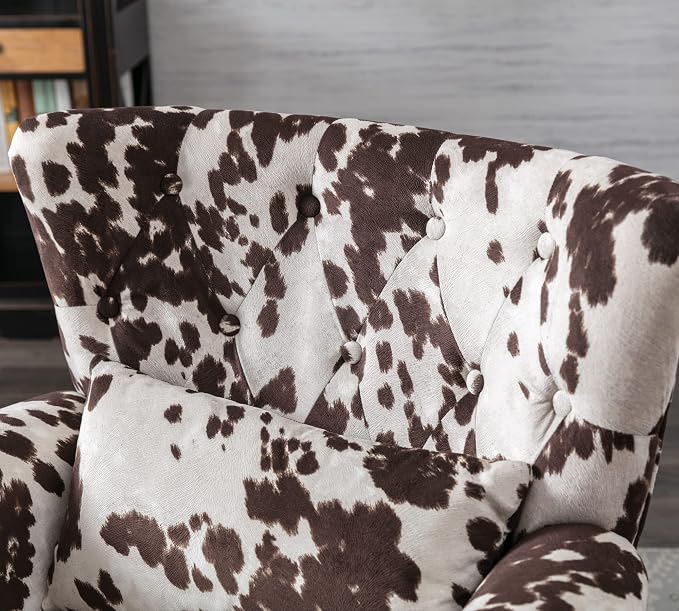 Mid Century Modern Accent Chair Upholstered Armchair Comfy Cowhide-Print Fabric - Image 4