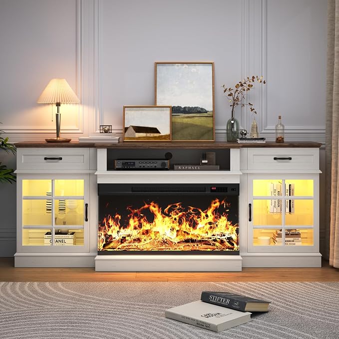 MXV 80" Fireplace TV Stand, 3-Sided Glass Fireplace and Modern Entertainment - Image 8