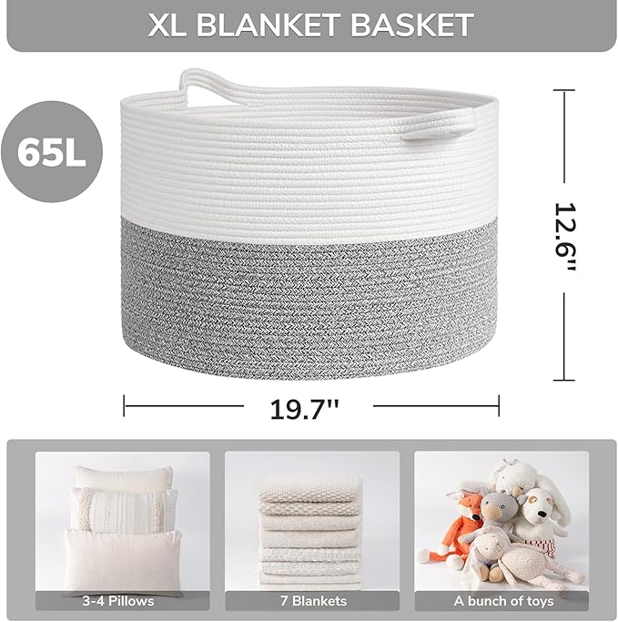 INDRESSME Large Blanket Basket, Laundry Toy Storage Baskets, Decorative Woven - Image 2