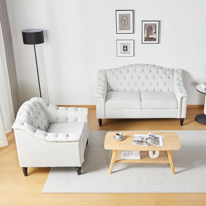 LEVNARY White Velvet Chair for Bedroom, Upholstered Sofa Chair - Image 8