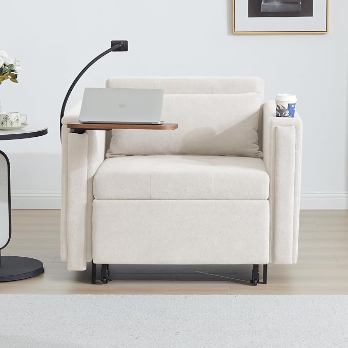 LEVNARY 3-in-1 Convertible Chair Pull Out Bed, Single Sofa Chair Sleeper - Image 7