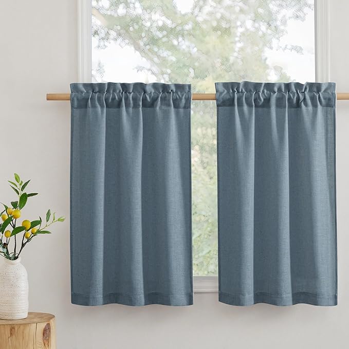RYB HOME Cafe Curtains 24 inches Length, Linen Sheer Short Curtains by RYBHOME