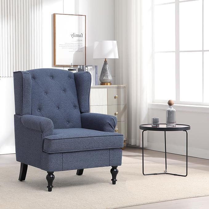 Accent Chair Set of 2, Mid Century Modern Fabric Wingback Chair, Upholstered - Image 8