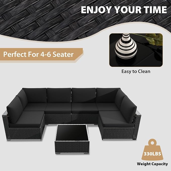 KIGOTY 7-Piece Patio Furniture Set, All-Weather PE Rattan Outdoor Sectional Sofa - Image 7