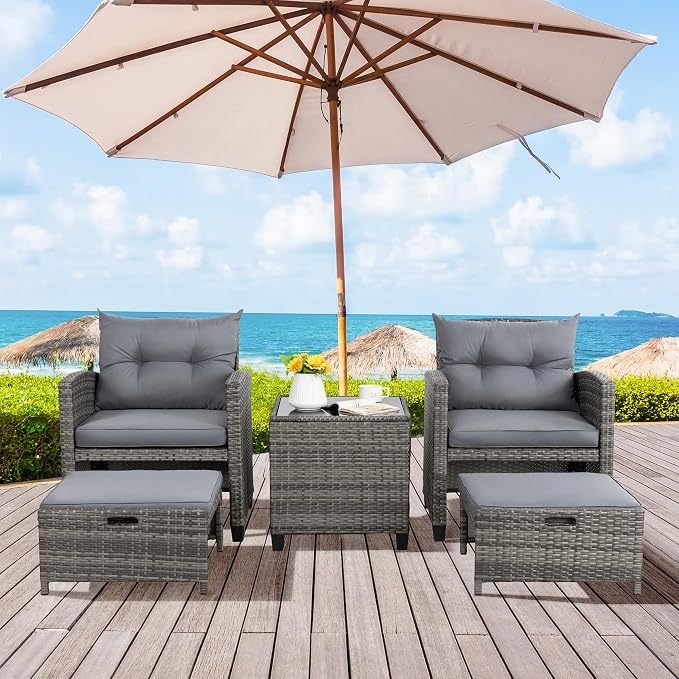 Vongrasig 5 Piece Patio Furniture Set, Small Balcony Furniture, PE Wicker - Image 8