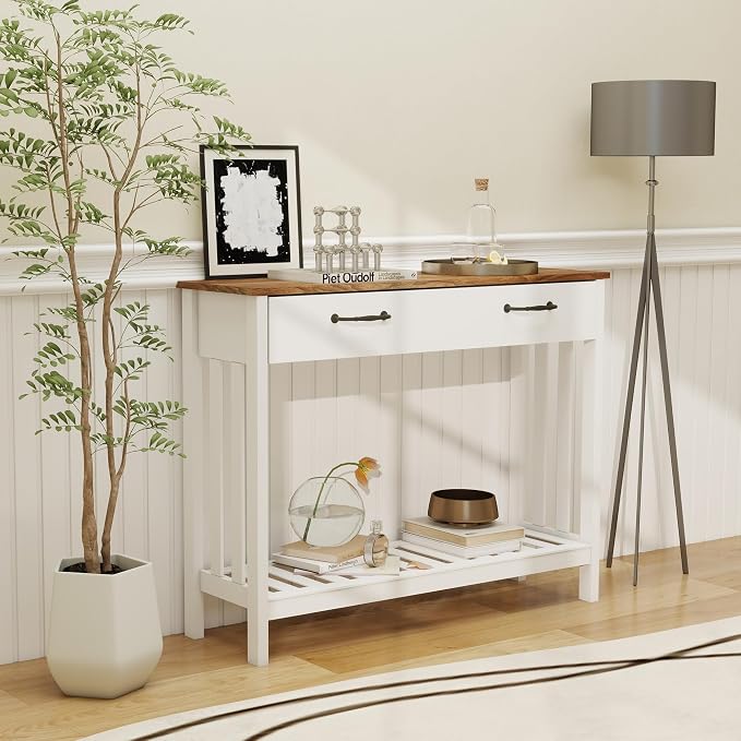 TaoHFE Farmhouse Narrow Console Table Modern Wooden, Living Room Tables Narrow by TAOHFE