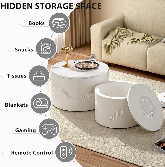 Round Nesting Coffee Table Set of 2, Circle Coffee Tables - Image 4