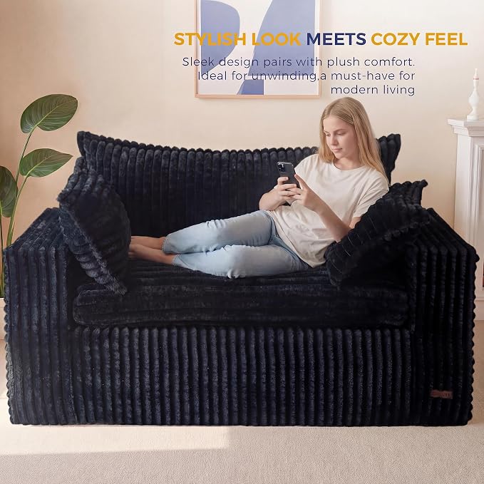 MAXYOYO 59" Bean Bag Sofa Couch, Loveseat Boneless Couch in a Box, Upholstered - Image 6