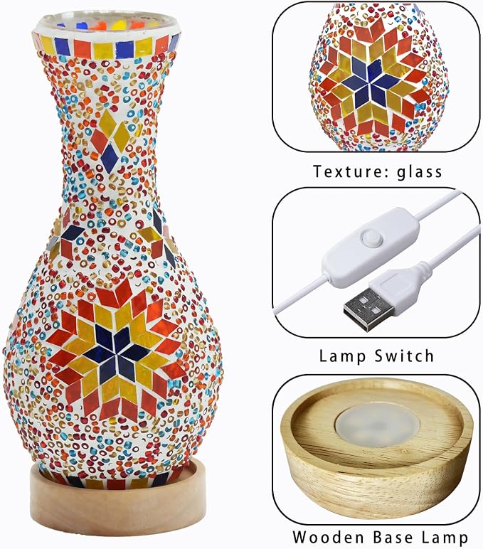 Mosaic Vase Lamp, Turkish Moroccan Table Lamp，Colorful Handmade Glass Vase - Image 7