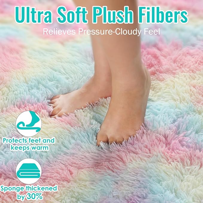 PAGISOFE Rainbow Runner Rugs for Girls Bedroom Hallway Plush Fluffy Rug 2x6 Ft - Image 4