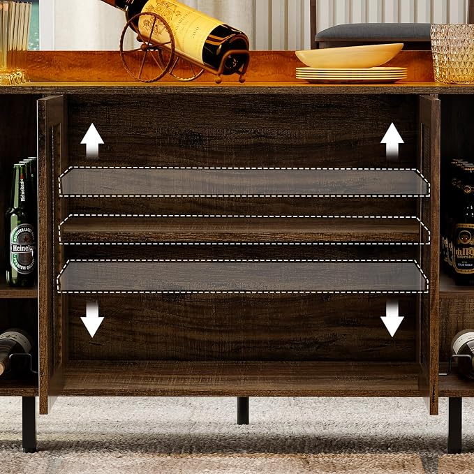 4-Tier Home Bar Unit, 63-Inch Wooden & Dark Gray Marble Bar Cabinet, LED Liquor - Image 8