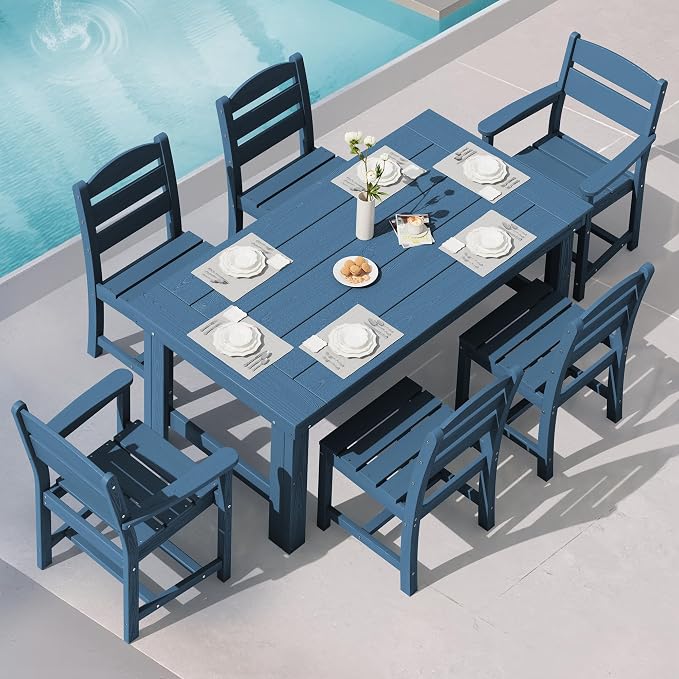 SERWALL Outdoor Dining Table Set, 67‘’ HDPE Patio Dining Set by SERWALL