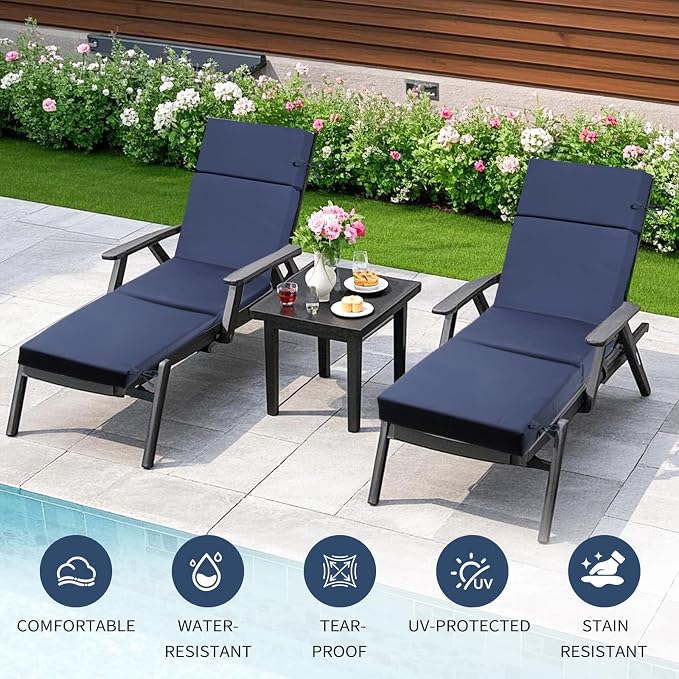 2 Pcs Outdoor Chaise Lounge Cushion 72" x 21" x 3", 4-Section Folding Patio - Image 4