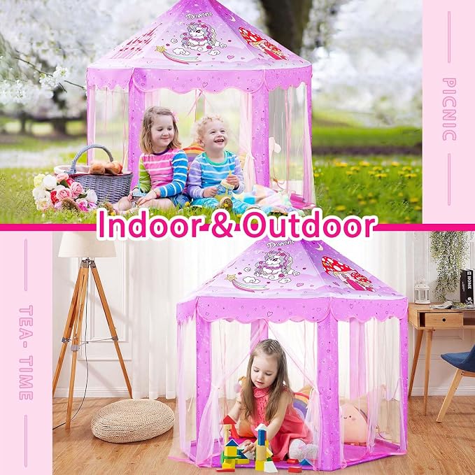 Monobeach Princess Tent Girls Unicorn Large Playhouse Kids Castle Play Tent - Image 6